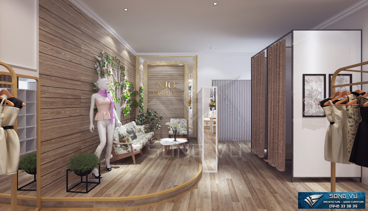 Không gian tiện nghi đơn gián có nội thất Song Vũ bằng gỗ chất lượng phù hợp mọi không gian